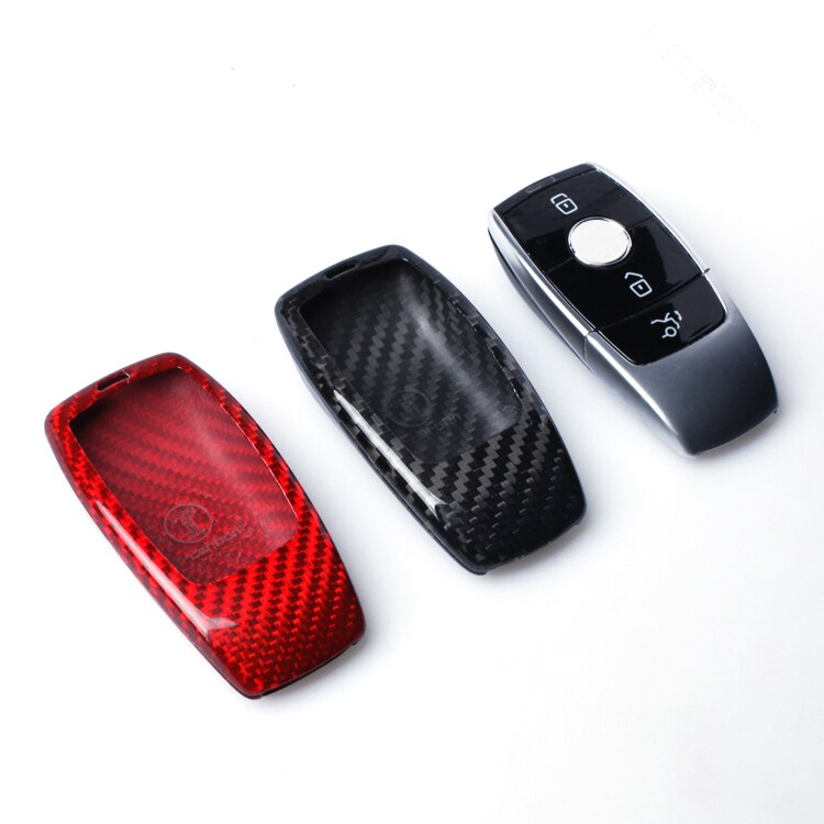 T-CARBON Black Red Real Carbon Fiber Remote Key Fob Case Shell Cover For Mercedes Benz E Class W213 E200 E250 E300 E400 E43 E63