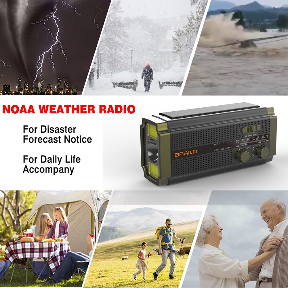Solar Radio Hand Crank Emergency Flashlight Reading Light AM FM NOAA Phone Charger SOS Alarming Outdoor Survival Power Bank