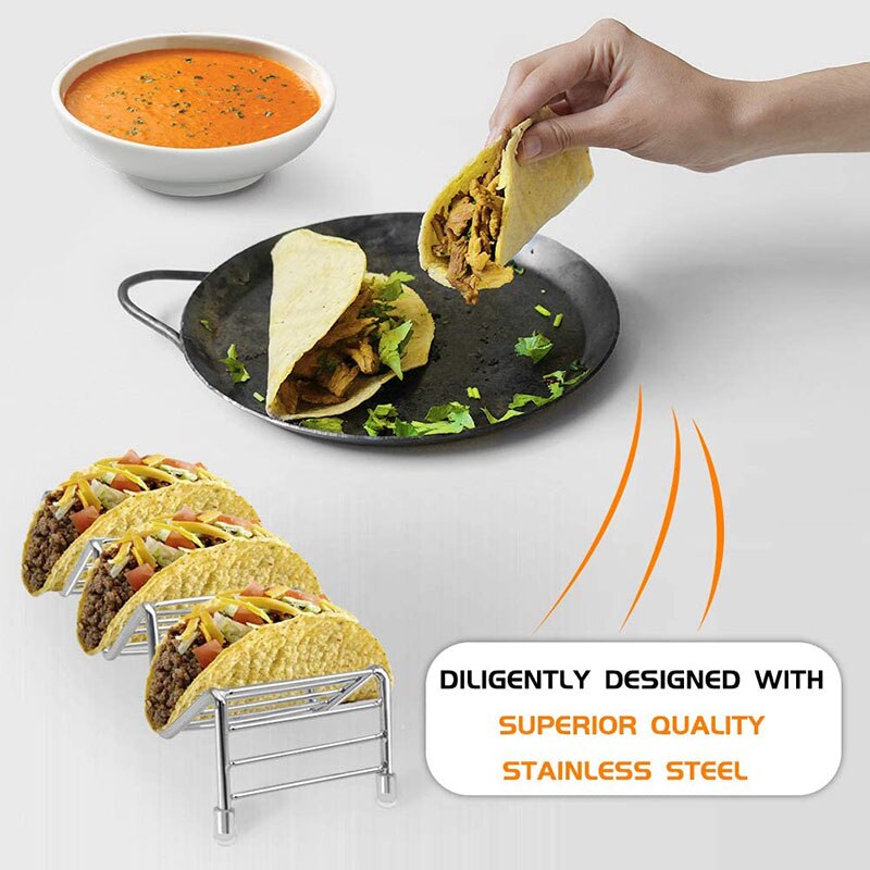 2Pack Taco Holder Stainless Steel Taco Stand Up Holders Mexican Food Rack Shells 3 Slots Oven Safe Taco Trays by Fiesta Kitchen