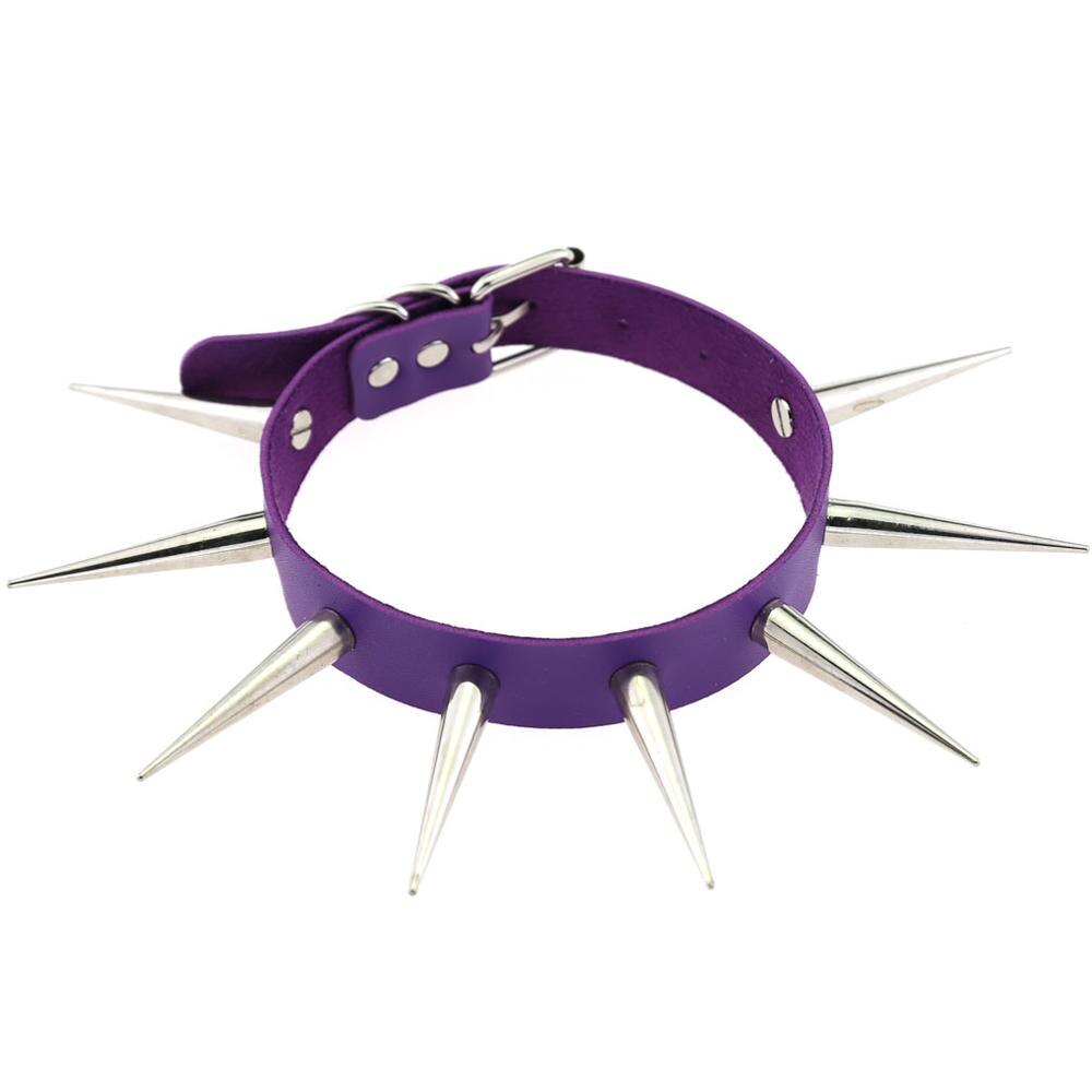 Gothic Versetzt Punk Choker Kragen Mit Lange 5,5 cm Spikes Nieten Handgemachte Chocker Halskette Goth Schmuck: purple