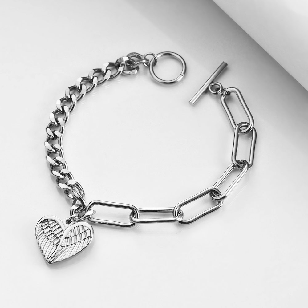 Cr -142 love angel wings charm armbånd til kvinder rustfrit stål hjerte rosa guld farve kæde armbånd kvinde smykker