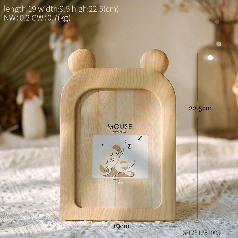 lovely cute glass Frame 7.5 inches Korean style desk Picture Photo Frames for Wall picture frames wall photo frame home decor: Mouse Beige 18X13cm