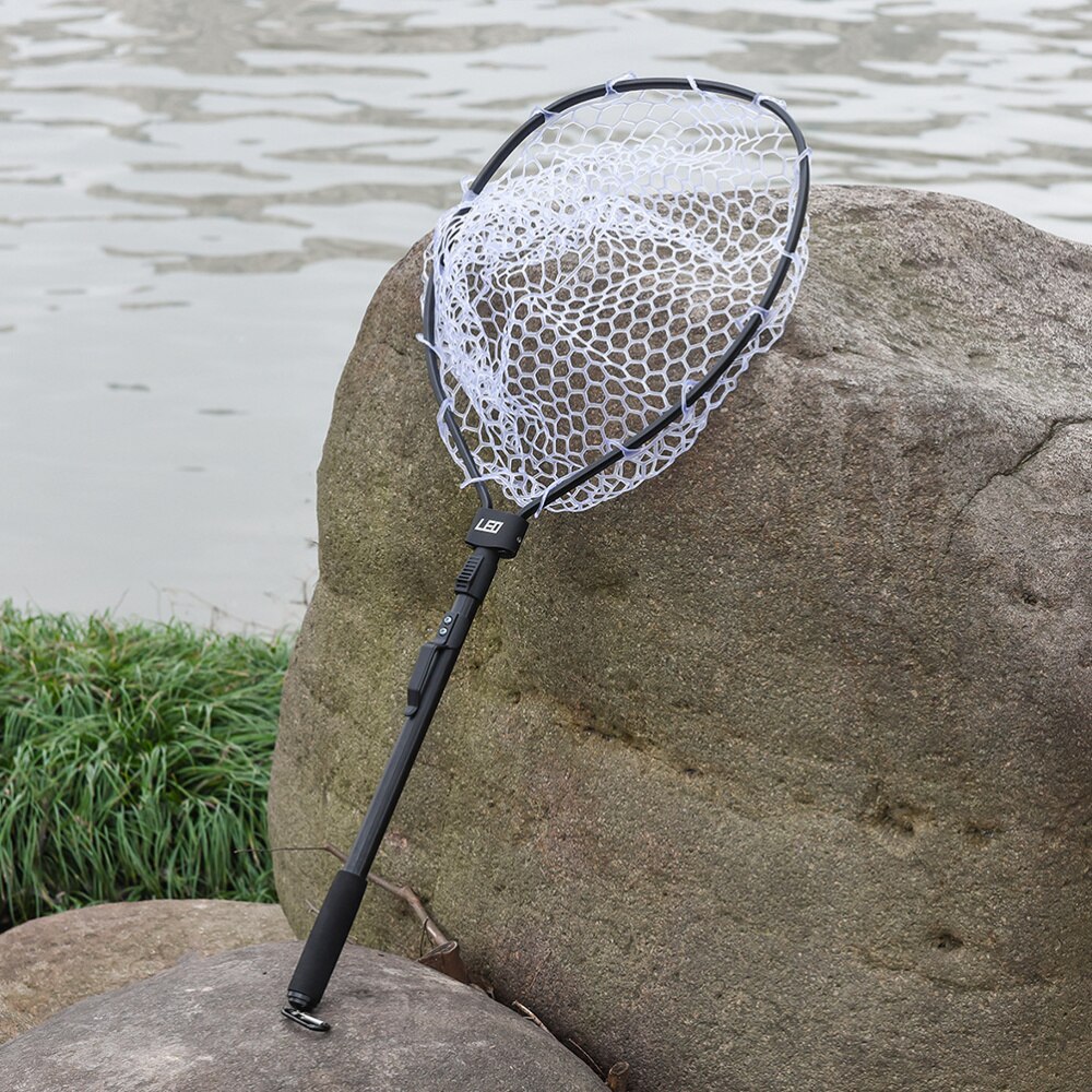 1pc Landing Net Extendable Aluminum Alloy Black Fishing Tool for Fisherman