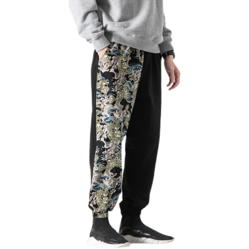 Pantalones bombachos con estampado de dragón chino para hombre, ropa de calle para correr, de chándal de lino y algodón, 5XL, primavera de 2022