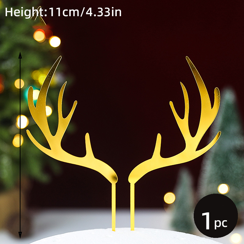 Merry Christmas Cake Topper Elk Antler Pine Cone Branch Garland Pine Tree Year Baking Cake Decoration Christmas Wreaths