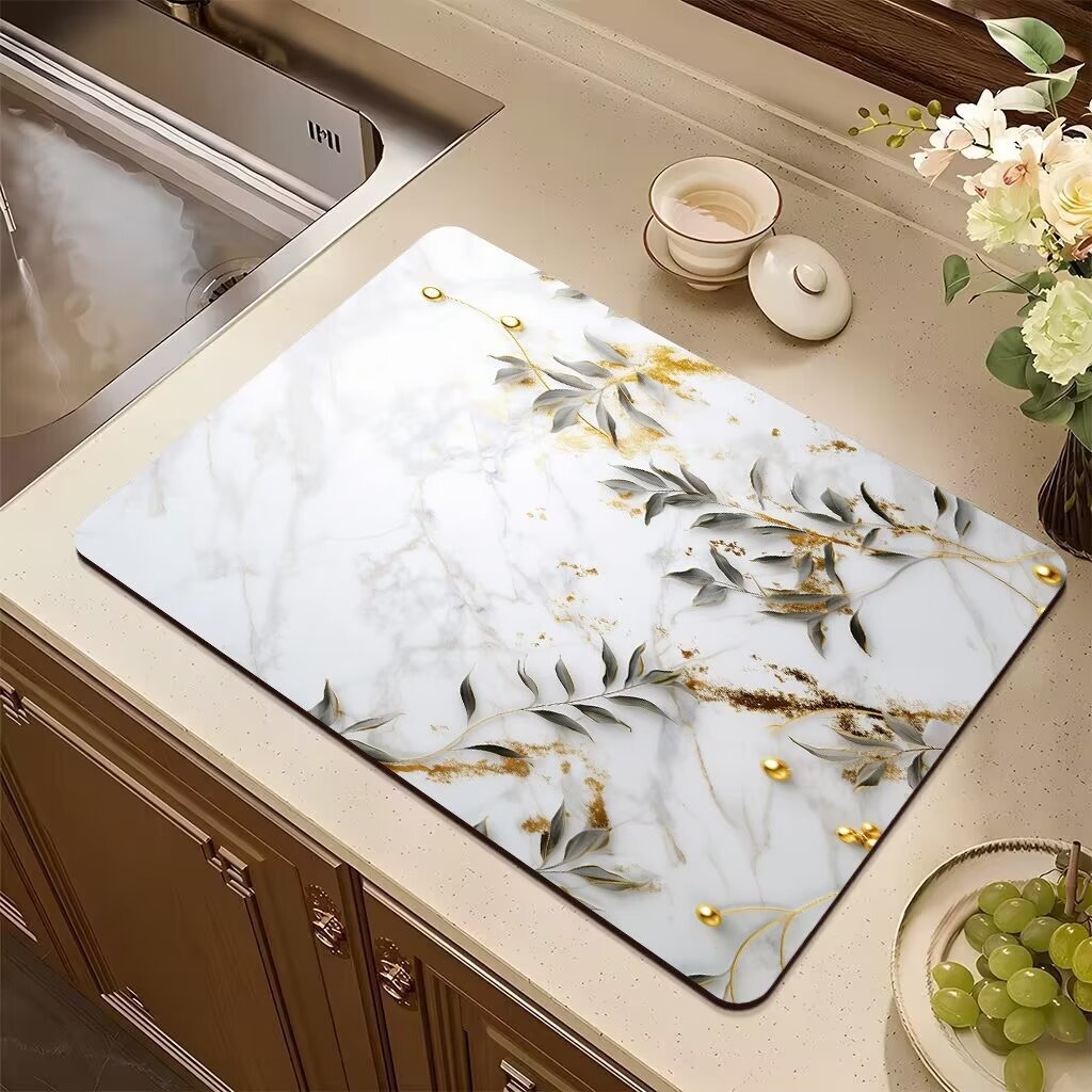 Moderne Marmor-Abtropfmatte, Kieselalgen-Schlammteppich für Küche, Badezimmer, rutschfeste Unterlage, Super saugfähige Abtropfpads für Zuhause, Couchtisch-Dekoration: 40x120 cm / Licht Grün
