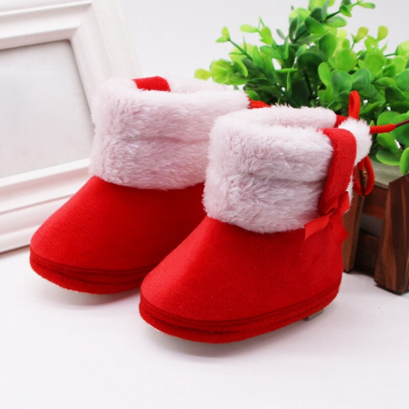 Winter Baby Junge Mädchen Baumwolle Schnee Stiefel Mit Fliege Mitte-rohr Stiefel Kleinkind Anti-Unterhose Kleinkind Schuhe: rot / 7-12 Monate