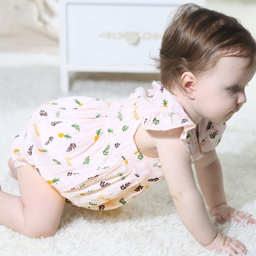 Mono sin mangas con cuello redondo y estampado de piña para bebé, de verano