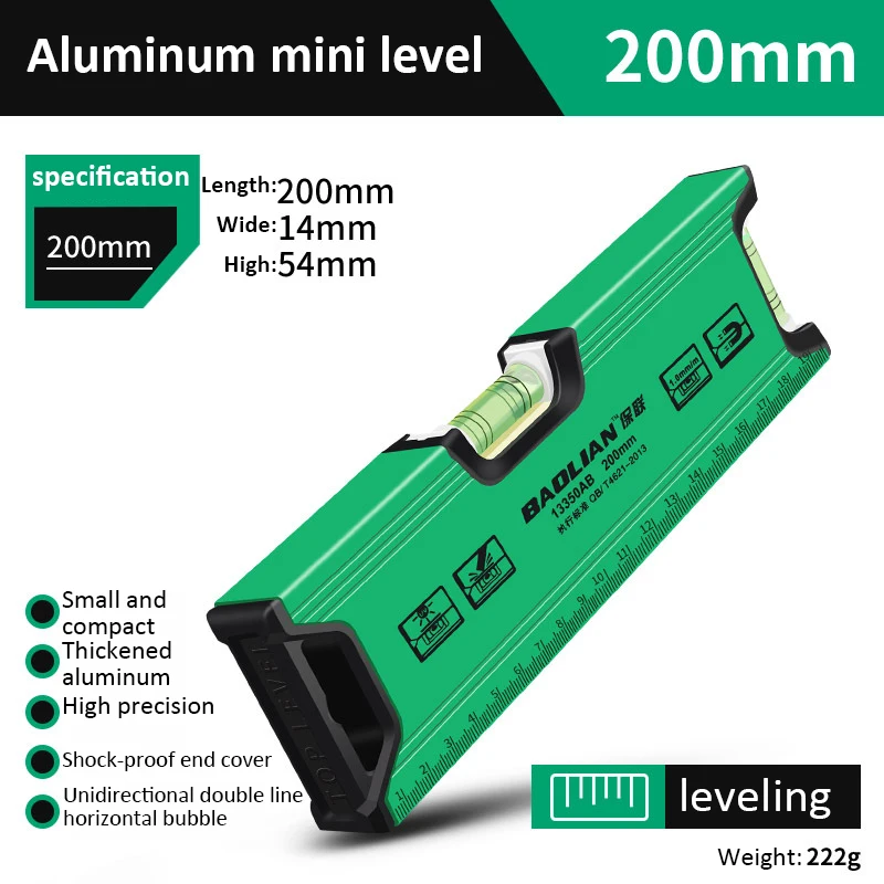 High Precision Level Ruler,Multi-function Magnetic Level Ruler,Aluminum Structure Spirit Bubble Level Gauge Horizontal Measure: green