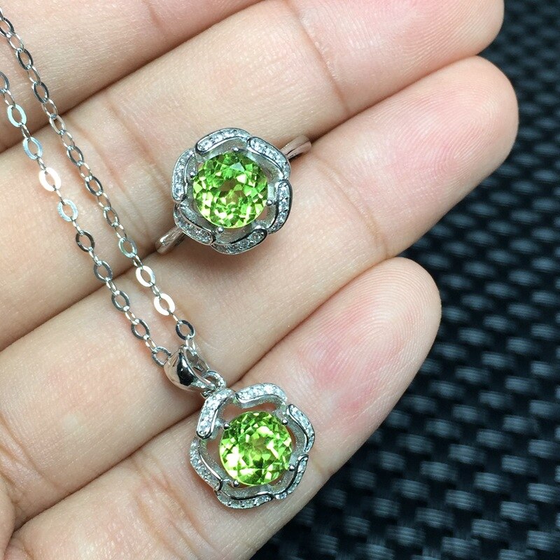 KJJEAXCMY gioielli Peridoto Naturale delle Donne Del Pendente + impostato di Anelli in Argento sterlina intarsio