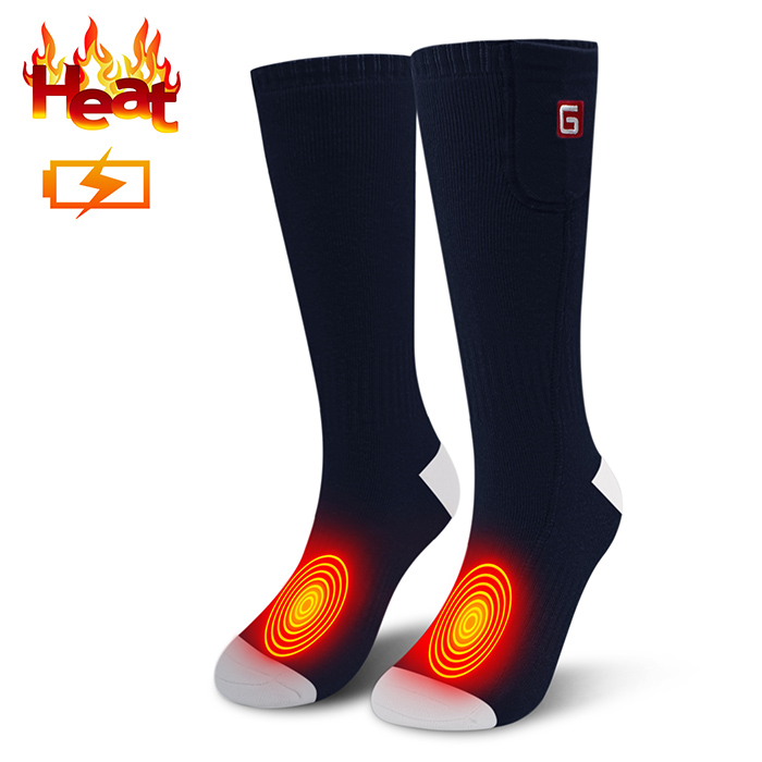 Genopladeligt elektrisk batteri opvarmet varm sokkesæt til kronisk kolde fødder, indendørs udendørs sports termiske sokker til mænd og kvinder: Dyb blå