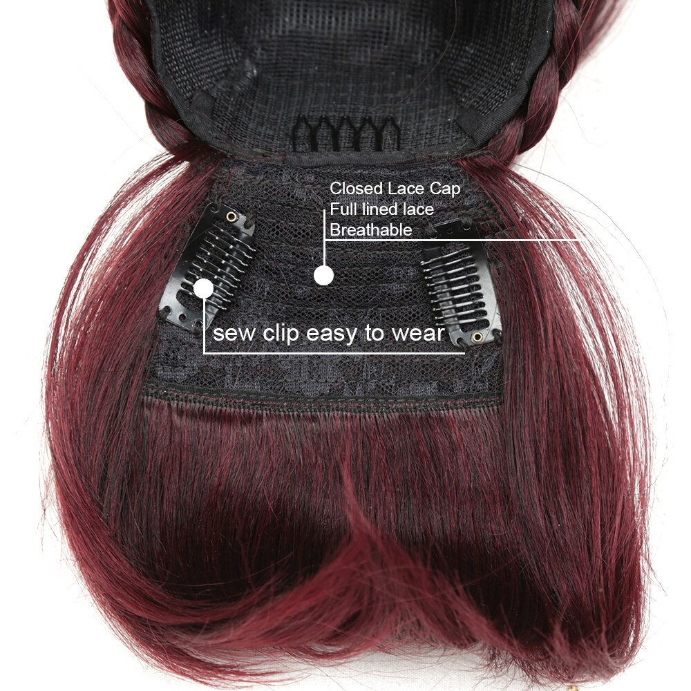 16inch 160g Synthetic Ponytail With Bangs 2Combs Curly Wave Hair Rose Intranet Wine Red For Black White Women