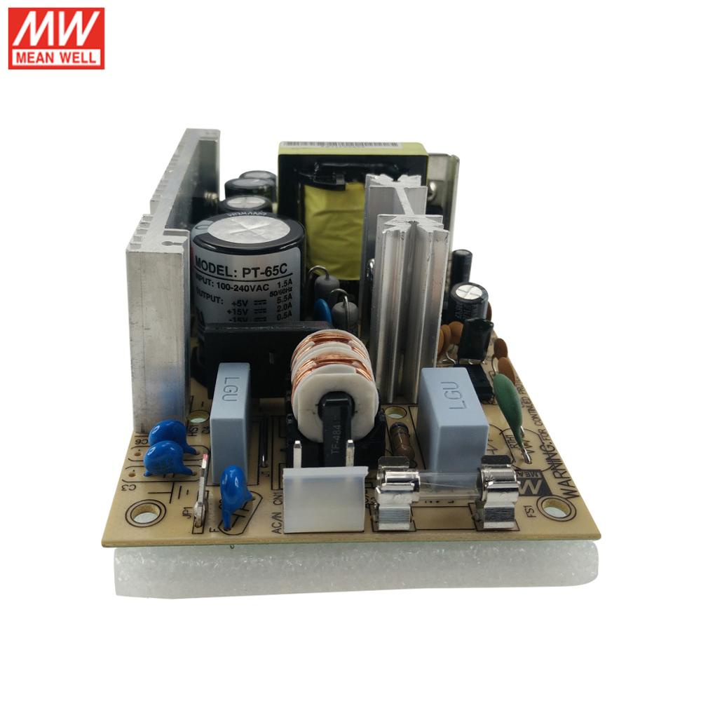 MEAN WELL PT-65C 65W Triple Output Switching Power Supply 110V/220V AC to 5V 15V -15V DC 5.5A 2A 0.5A PCB type open frame SMPS