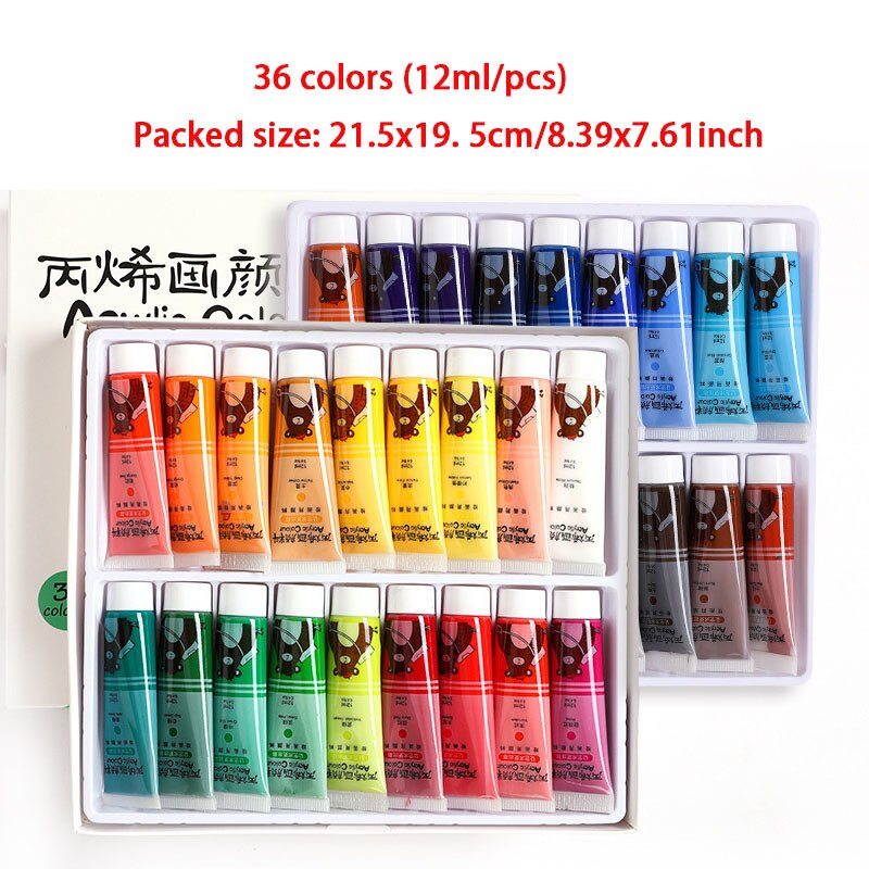 36/24/Color Acrylic Paint Set Beginner Drawing Brushes Watercolor Paints Diy Pebble Hand-painted Wall Painting Boxed Artist Kits: 36 color