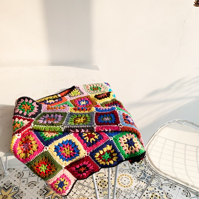 Boho Inspired Crochet knitted sweater women long sleeve square pattern sweater pullover for women autumn witner cute sweater