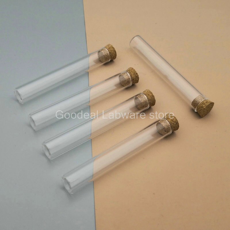 20Pcs 50 Stuks 100 Stuks Lab 12X75Mm Vlakke Bodem Glazen Reageerbuis Met Kurk Mini flacon Container Schoolbenodigdheden