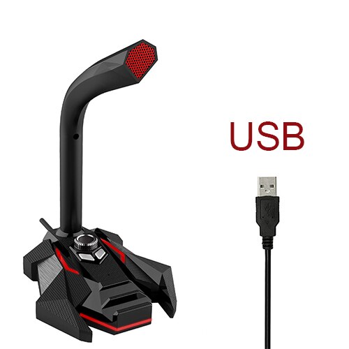 Dynamic Wired Microphone USB Studio Gaming 360 Omnidirectionnel PC Microphone for Computer Desktop Dual Mic LED: Red