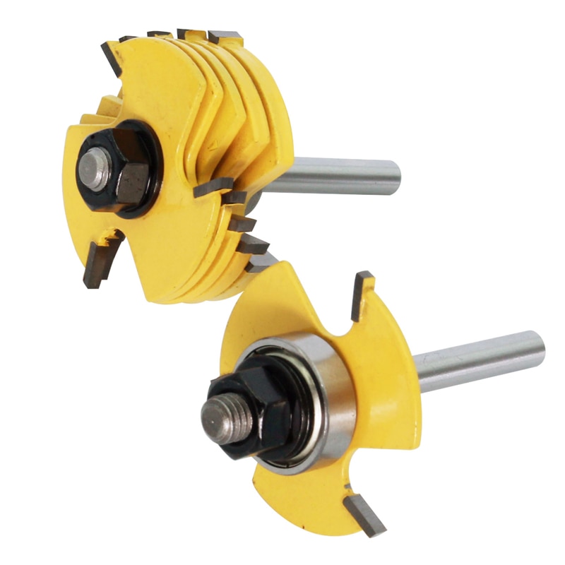 2PC 1/4" 6mm Shank 6 Piece Slot Cutter 3 Wing Router Bit Set Woodworking Chisel Cutter Tool Tenon Cutter for Woodworking Tool