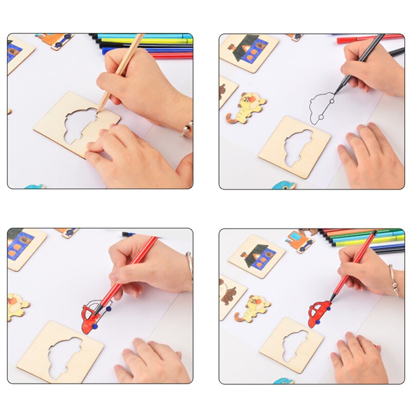 60Pcs Board School Paint Tools Educational Coloring Book Paint Learning Coloring Board Drawing Noard Wooden Drawing toy