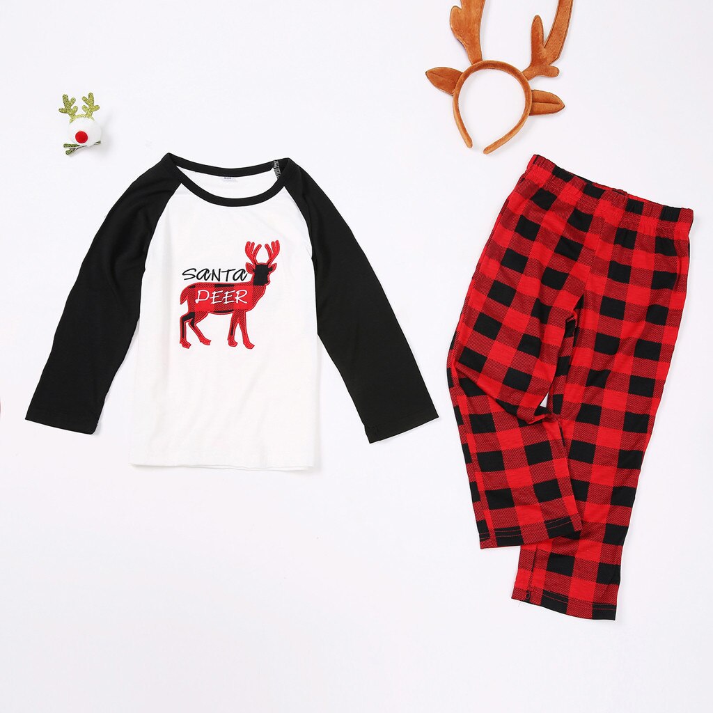 Conjunto de pijamas navideños para padres e hijos, pijamas de dibujos animados de Feliz Navidad, pantalones a cuadros, conjunto de ropa de dormir a juego familiar, traje familiar # G