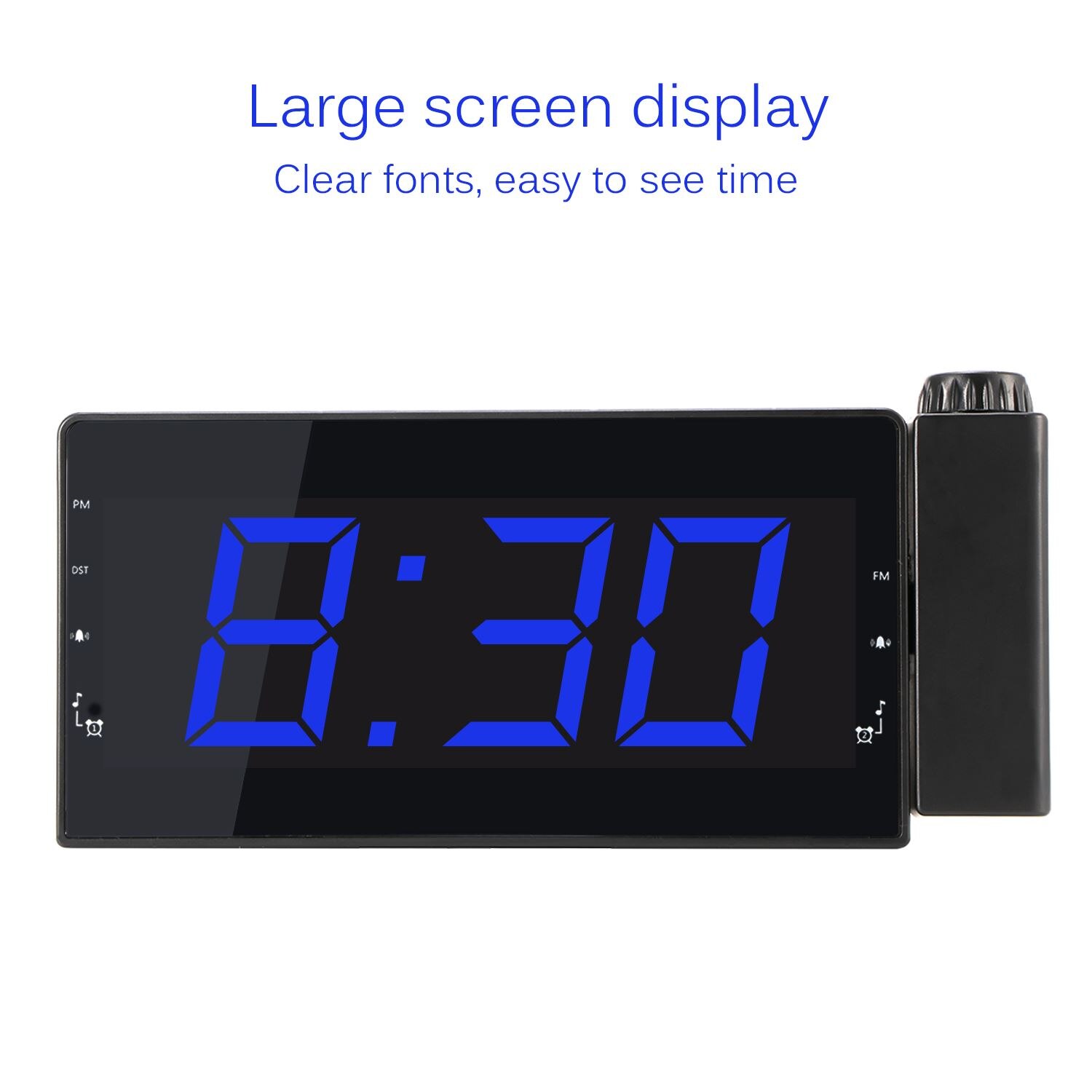 Usb projektionsväckarklocka led display tid digital väckarklocka med roterbar projektor dubbelt larm fm radio snooze funktion