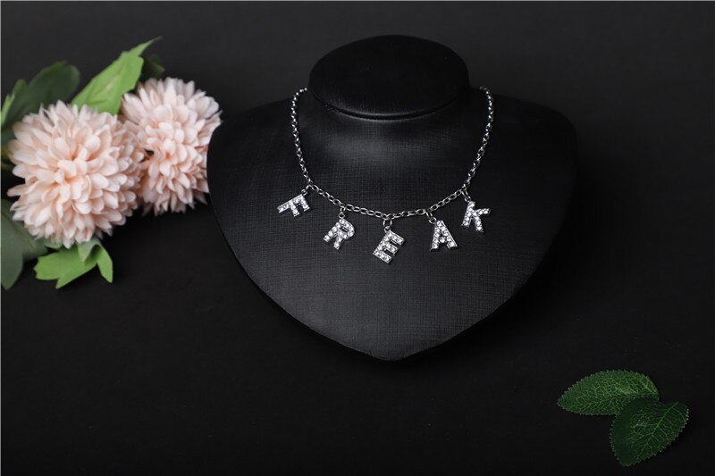 Hiphop DIY Cuban Necklace Rhinestone Letter Necklace Women Gothic Statement Necklace Jewelry Own Style: 11