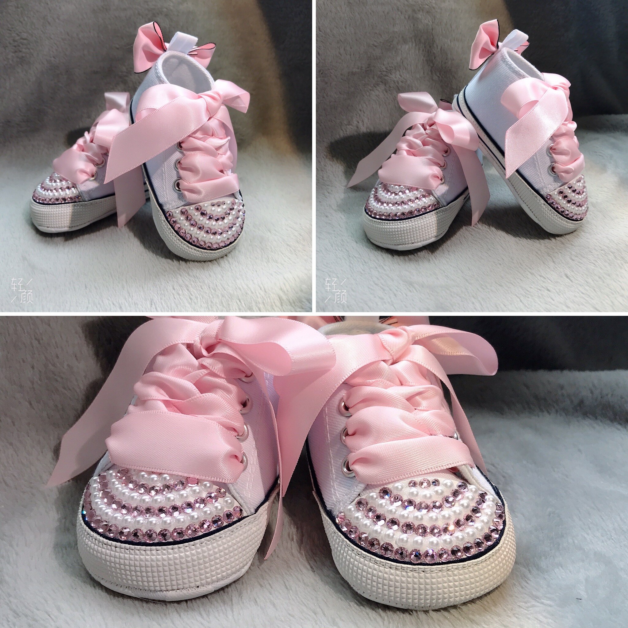 Zapatillas de deporte con perlas y diamantes para niña, zapatos de cuna con perlas brillantes, hecho a mano, de cumpleaños