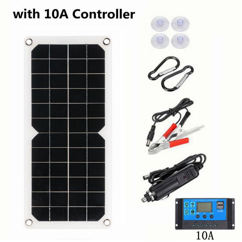 30W Portable Solar Panel Kit 12V /5V USB Power Polycrystalline Solar Cells Phone Charger Outdoor Cycle Camping Hiking for Travel: with 10A controller