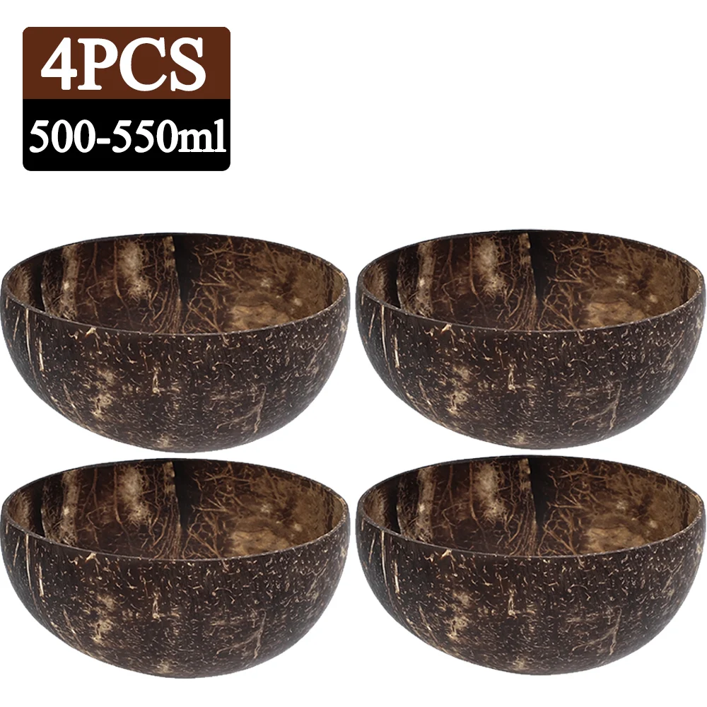 Cuenco de coco Natural para cena, vajilla de madera hecha a mano, cuchara de madera para postre, ensalada de frutas, mezcla de arroz, Ramen, 550/400/300Ml: Oro
