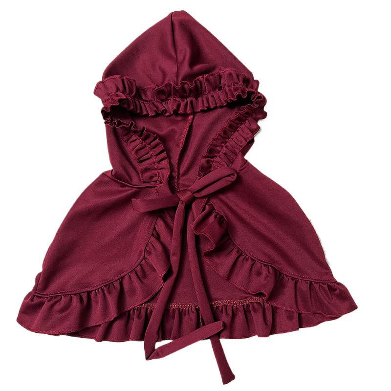 Halloween lolita capa capa capuz xale curto robe amarrado pouco vermelho equitação traje outono inverno doce plissado arco para estudante menina: M
