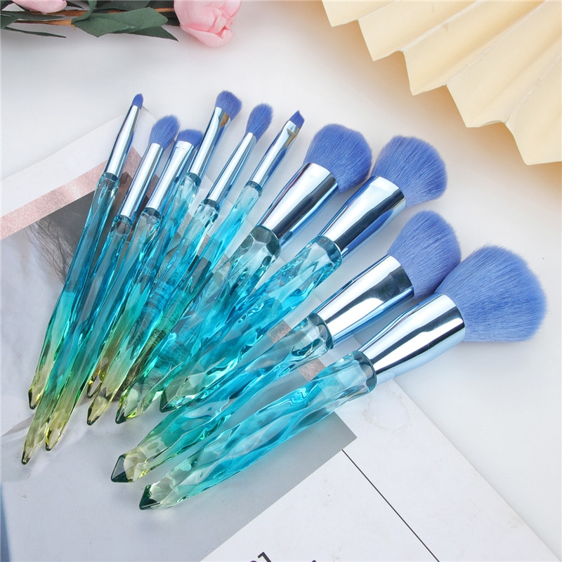 Ronshadow 10Pcs Diamond Crystal Makeup Brushes Set Powder Foundation Eyeshadow Eyebrow Blush Cosmetic Make Up Brush Tool: 10pcs Blue