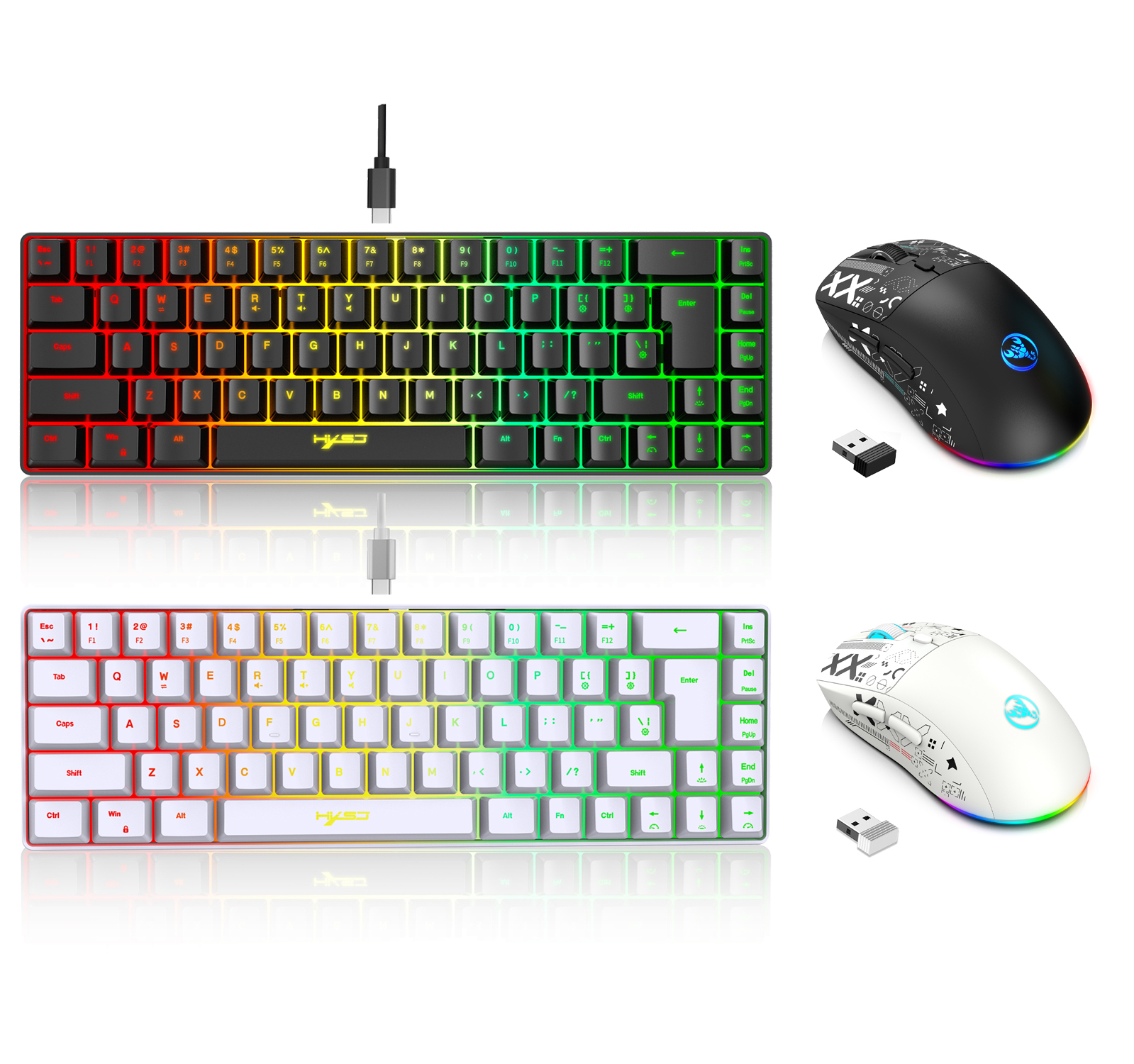 60 % Gaming-Kombiset für Tastatur und Maus, Gamer-Kombination mit weißer Tastatur, Computer-Kombination, kabelgebundene Tastaturen, Mäuse, Büro, Teclado für Laptop-PC