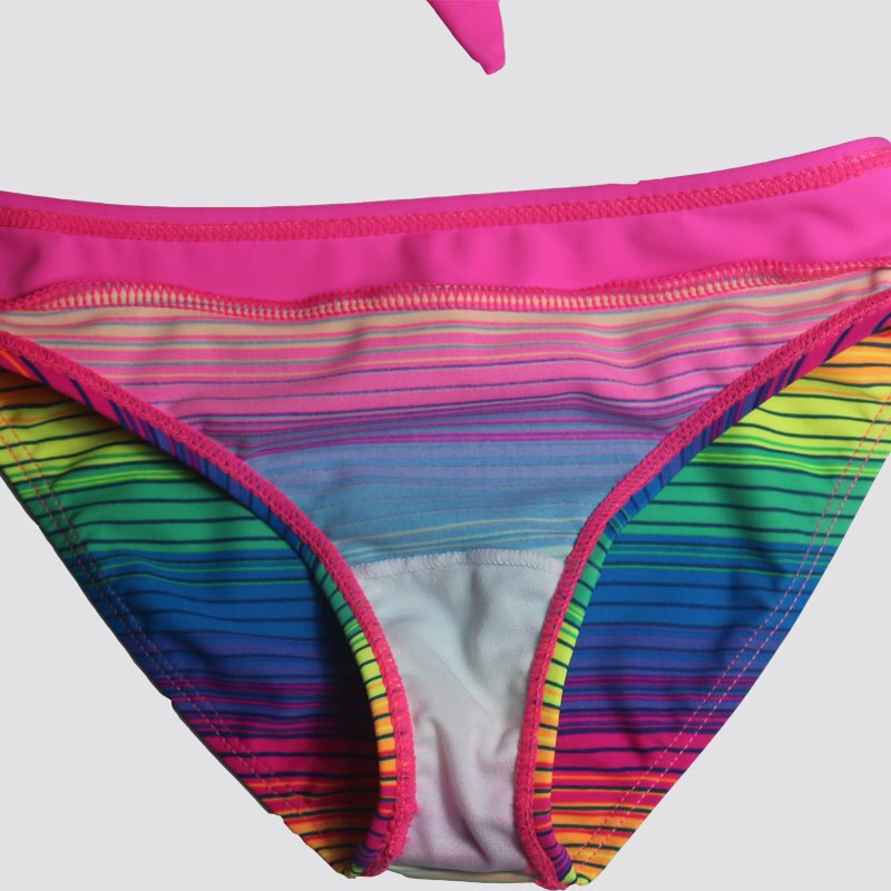 Girl Rainbow Color Bathing Suit Girls Tight Elastic Stripe Swimwear Children Split Swimwear Girls Bikini Girl Beach Swimsuit