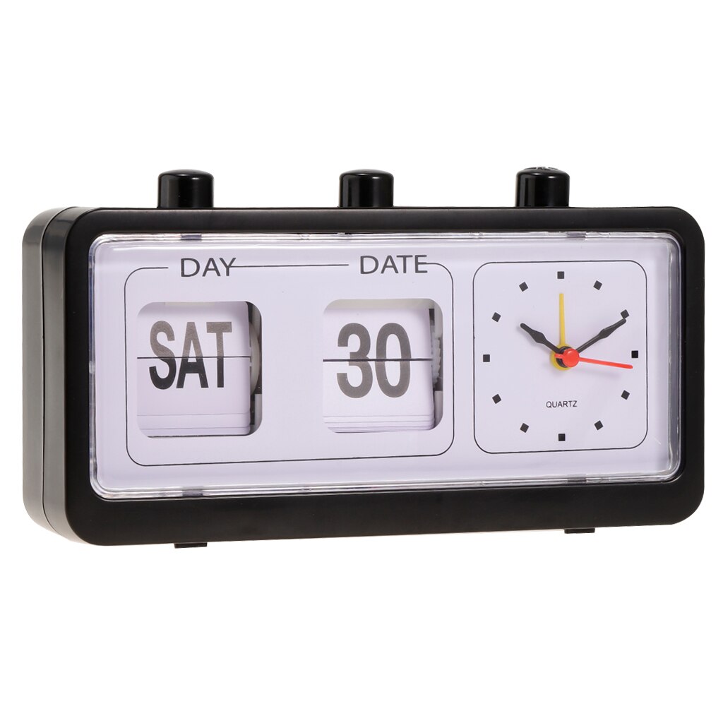 Retro Clock Flip Display With Date & Time for Desktop Living Room Office Decoration: Black
