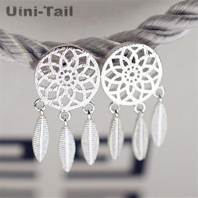 Uini-Staart Klassieke 925 Sterling Zilver Dream Catcher Mode Veer Oorbellen Vrouwelijke Koreaanse Geborsteld Eenvoudige Oorbellen GN363