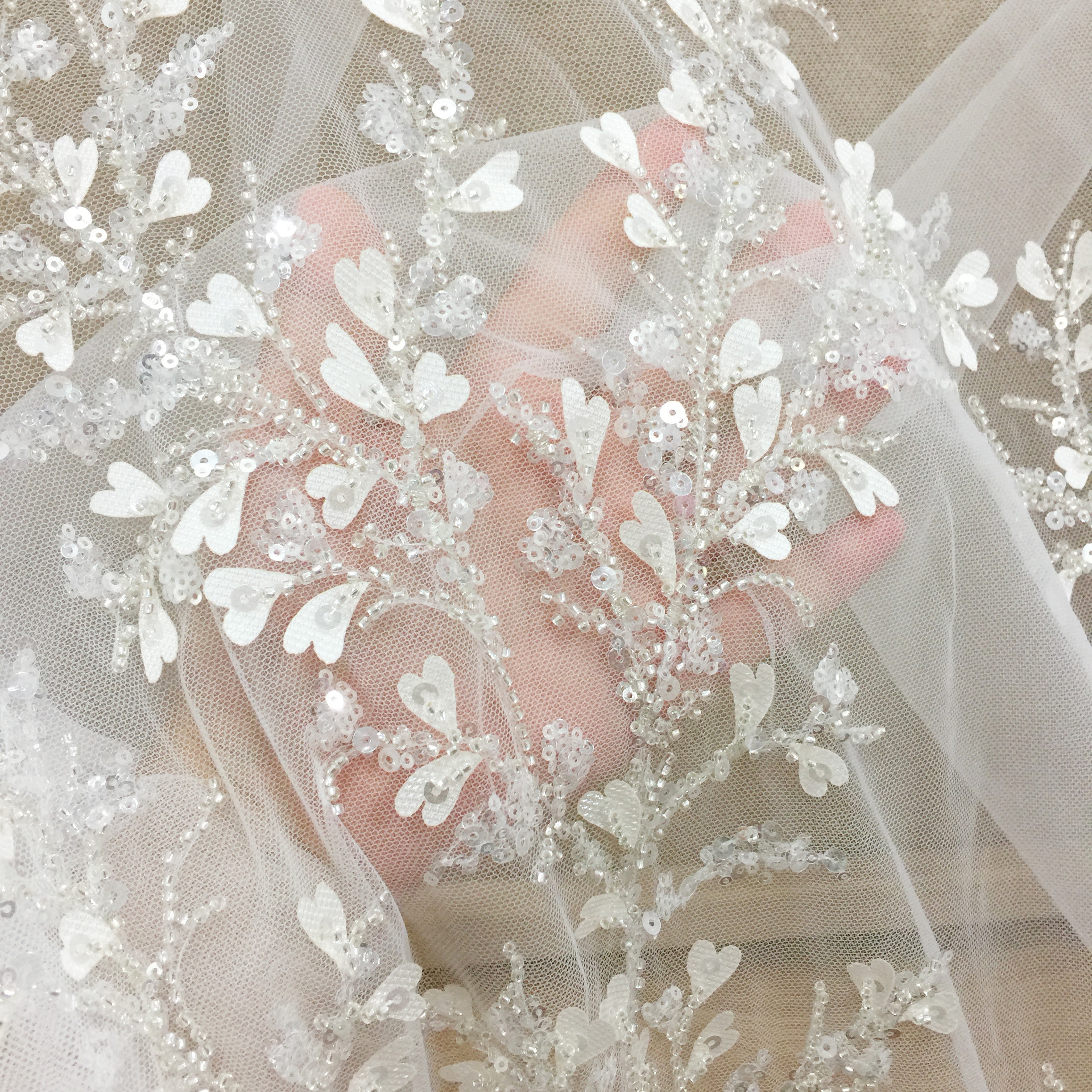 Luksus tunge beading tyl blonder stof elfenben farve til brudekjole, brudekjoler, designs , 1 yard pris