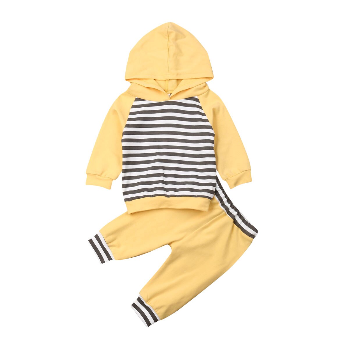 Newborn Infant Baby Boys Girl Clothes Sets Striped Hooded Tops Shirt Pants Leggings Outfits Set: Yellow / 24M