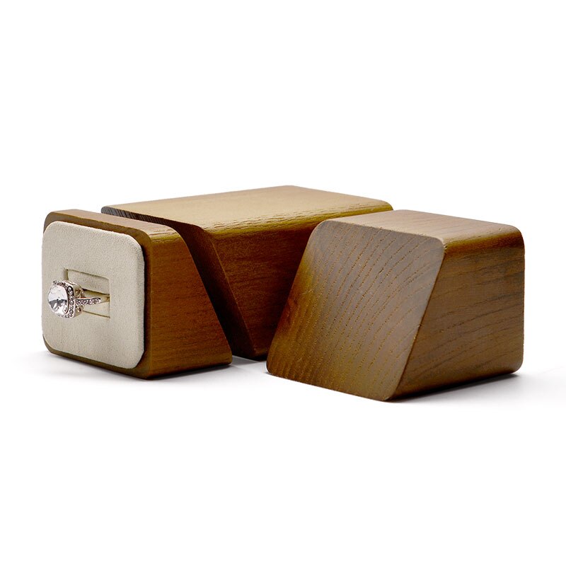 Oirlv Ring Display Set - 3 pcs Wood Jewelry Holder - Creamy-white & Dark Gray - 6x5x3.8cm