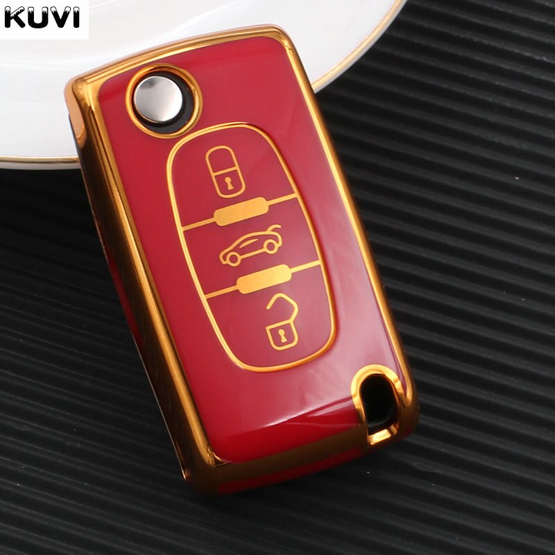 TPU Car Key Fob Case Cover Protector For Peugeot 107 206 207 307 308 406 For Citroen Xsara Picasso C2 C3 C4 C5 C6 C8 Bag: 3 button red