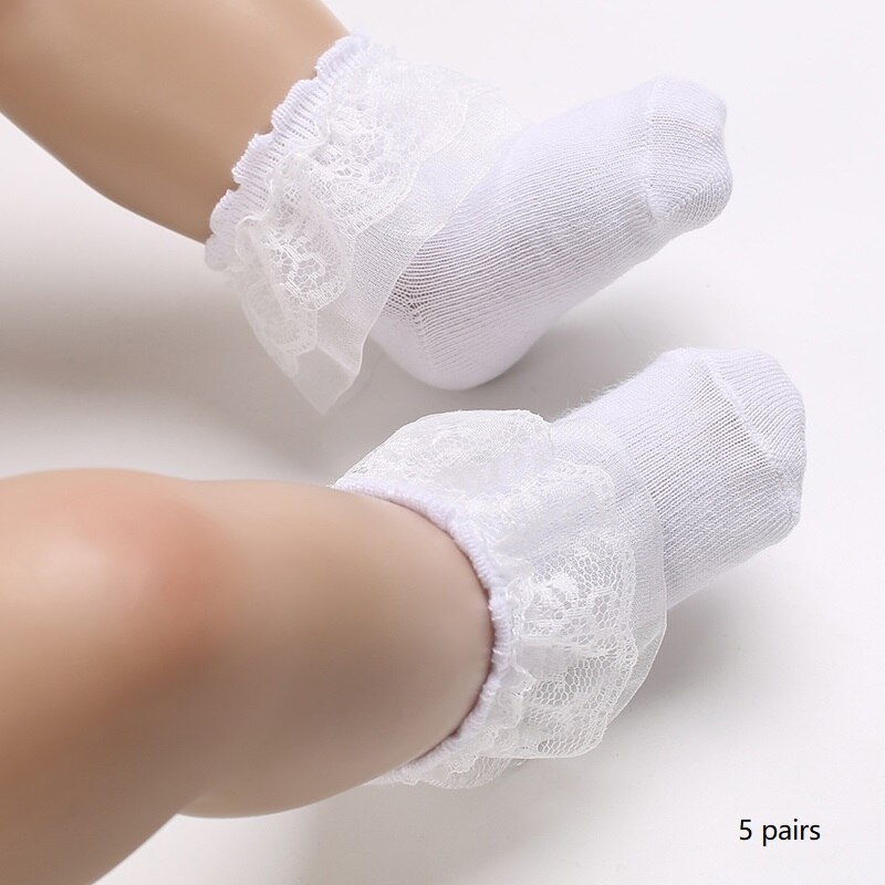 Calcetines antideslizantes de algodón para niños y niñas, medias cómodas de tubo suave, de 0 a 1 años,: 5pairs lace