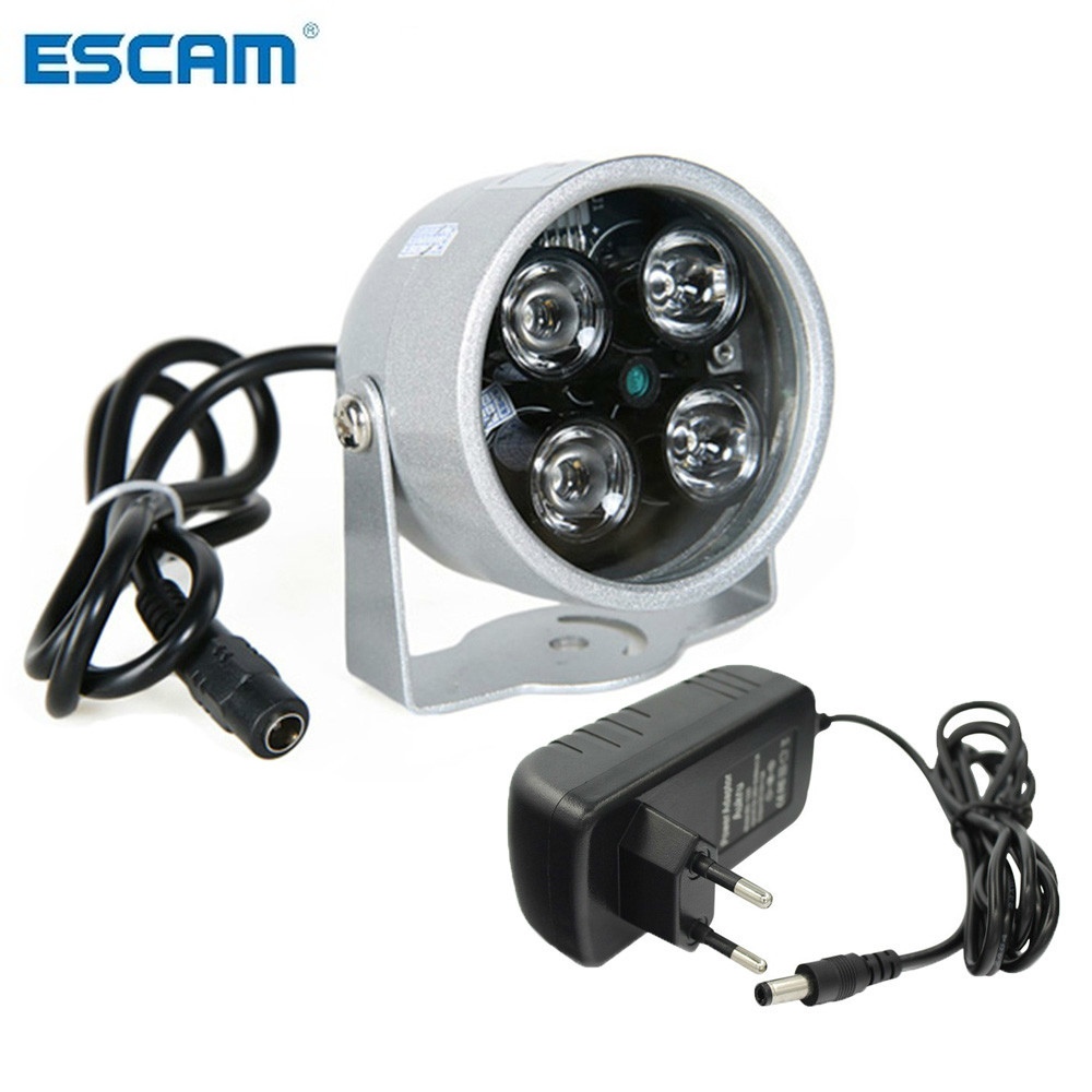 Escam cctv leds 4 array ir led-valaisin valo cctv ja infrapuna vedenpitävä yönäkö turvakameran käyttöön 12v 2a teho