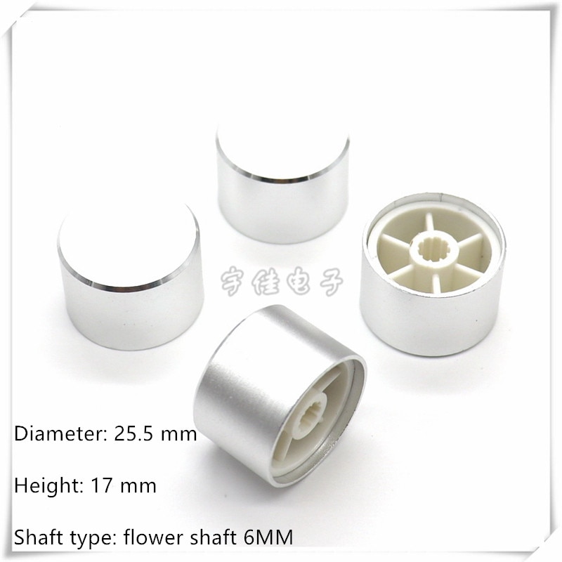 2 Stuk 25.5 × 17Mm Zilver Zandstralen Aluminium Knop Potentiometer Encoder Cap Reguleren Cap Geschikt Voor Bloem As 6Mm
