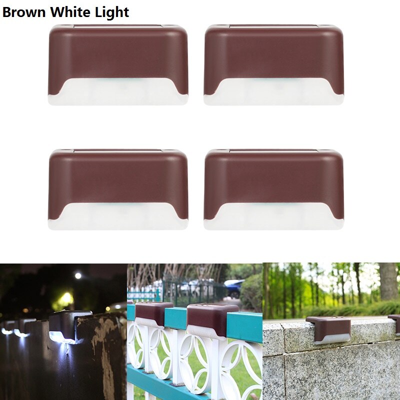 4pcs Solar Deck Lights IP65 LED Lamps for Outdoor Pathway Stairs Steps Fence Yard Low Power Consumption and Power Saving: Brown White Light