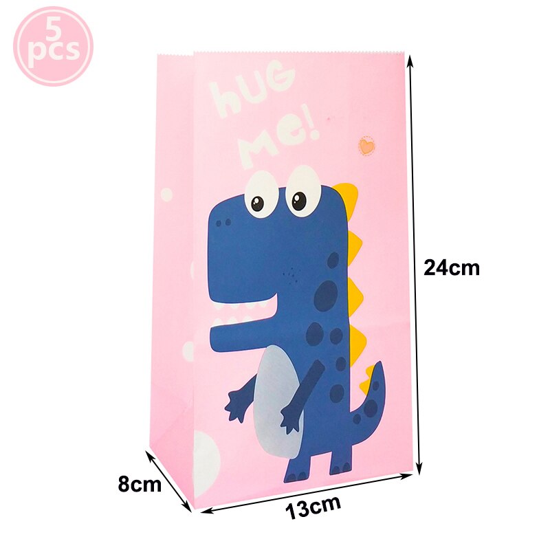 Dinosaurus feest bedankjes zakjes papier dino patroon snoepzak kinder verjaardag goody bag babyshower feestbenodigdheden: 5 stuks roze zakjes