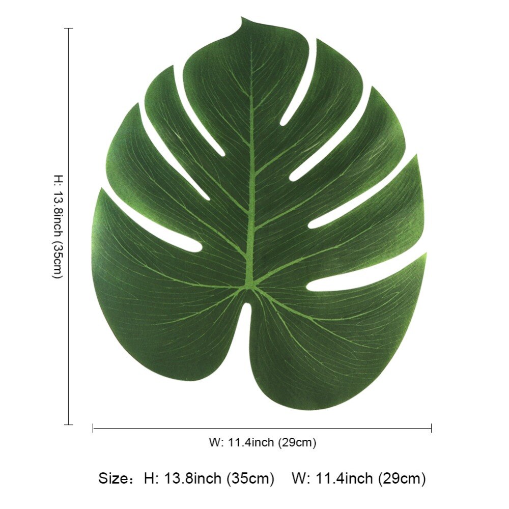Ourwarm 12 stk. 35 x 29cm palme blad bord dækkeservietter kunstige blade dækkeservietter til bord decoartion bord tilbehør hawaii fest