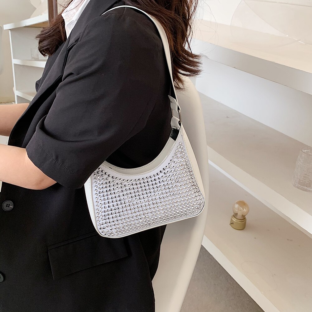 Women Rivet PU Leather Shoulder Bags Casual All-match Underarm Bags Ladies Small Hobos Handbags Mini Purse