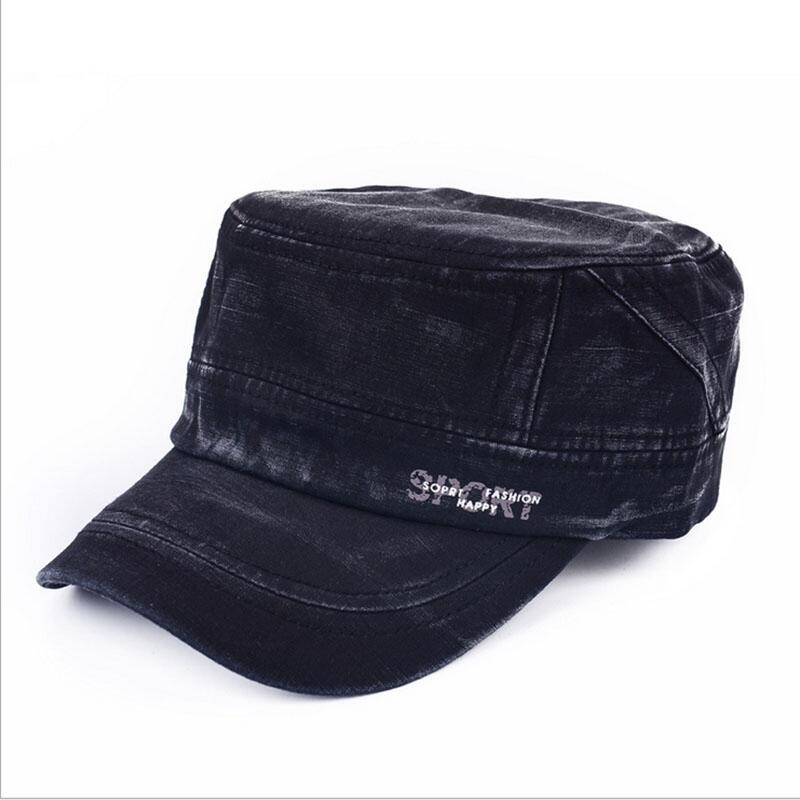 Denim di cotone Berretto Piatto Uomini di Estate Lavato Berretto Da Baseball Esercito Papà Cappello di Snapback Osso Maschile Retro Casual Cotone Trucker Cappelli da Sole: black