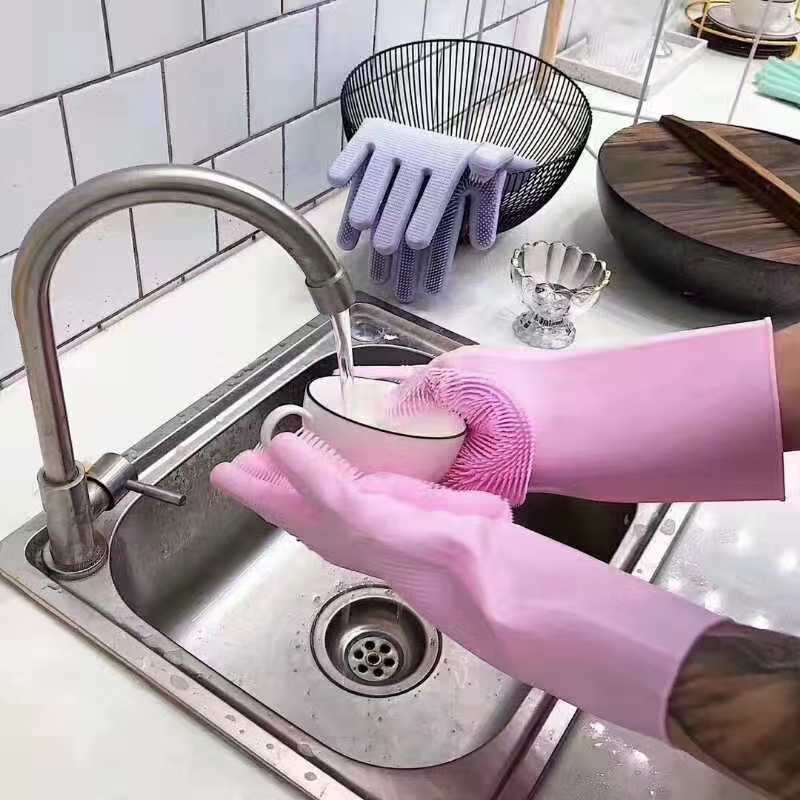 EEN Paar Magic Silicone Scrubber Rubberen Schoonmaak Handschoenen Afstoffen | Schotel Wassen Voor Multipurpose Keuken Bed Badkamer Haarverzorging