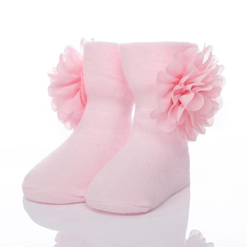 Blomster baby bomull sokker chiffon blomster jenter sokker: Rosa