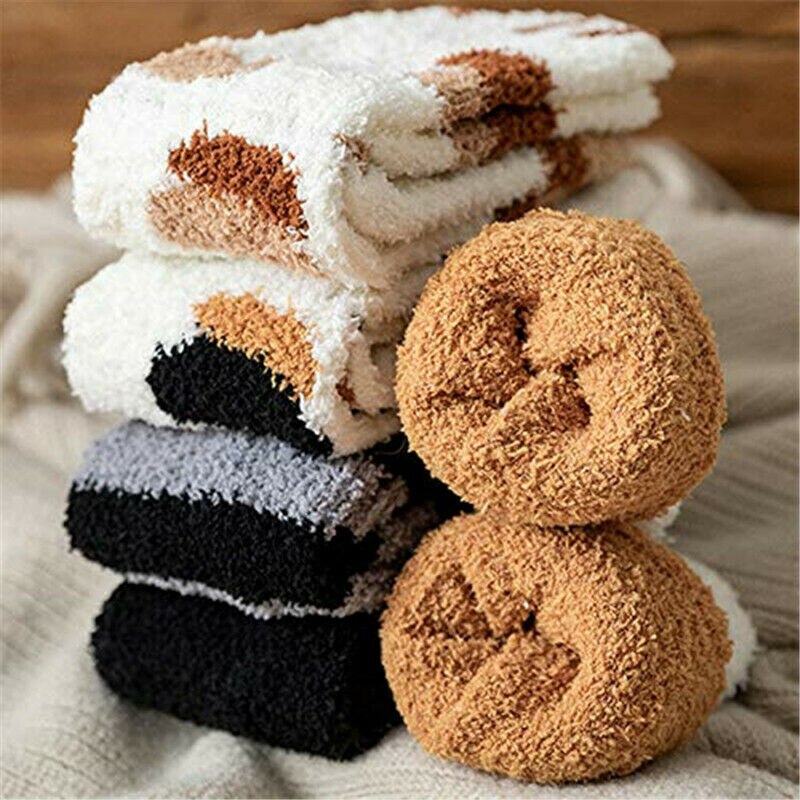 Calentadores de la pierna del bebé invierno Bebé niñas adorable garra de gato grueso cálido dormir calcetines de lana de Coral de Patchwork de impresión